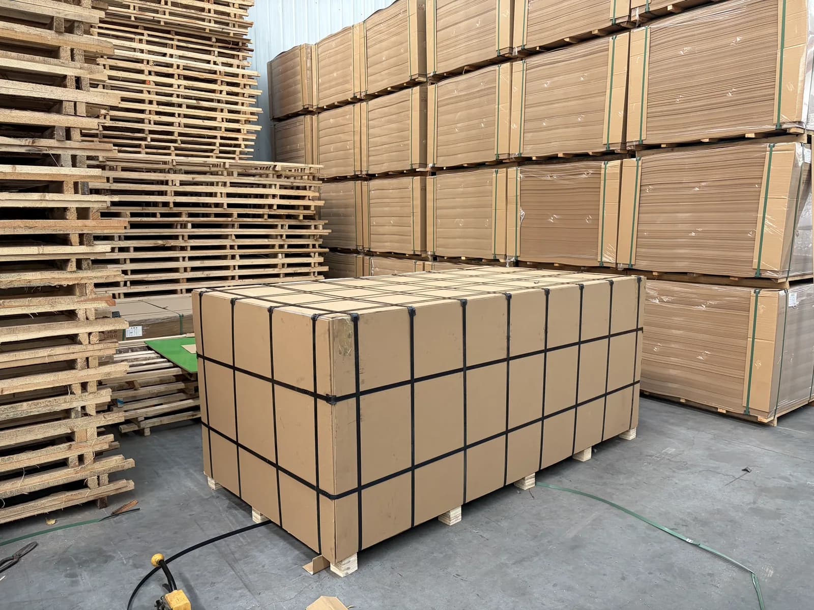 Protected MDF export packaging bundles prepared for shipment